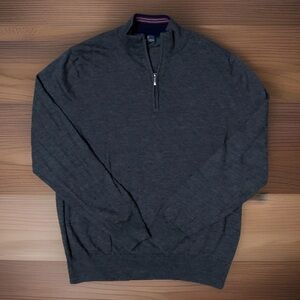 Brooks Brothers MENS L Sweater 1/4 Zip Pullover Merino Wool Grey Preppy